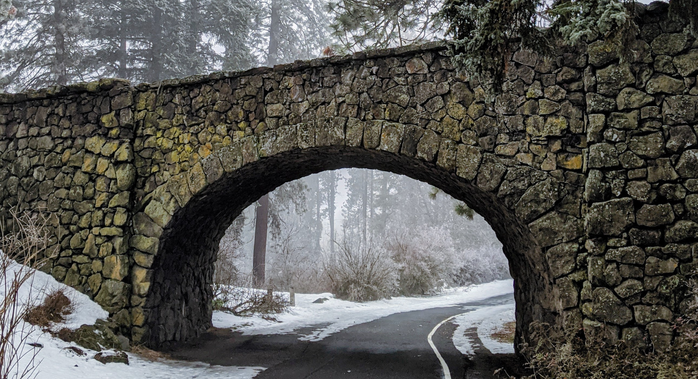Spokane stone bridge in winter